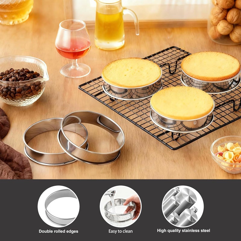 KCKHFA 5PCS Crumpet Rings, 4" Stainless Steel Egg Rings for English Muffin, Tart, Cookie, Frying Egg, Double Rolled Round Cake Mold - Image 3